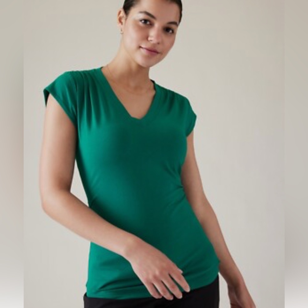 Athleta Outbound V Neck Tee-Emerald Green